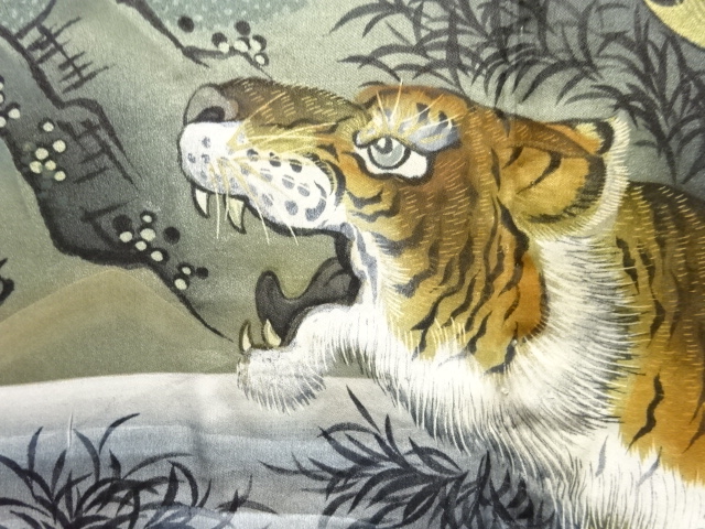 JAPANESE KIMONO / ANTIQUE MENS HAORI / SILK / DORO OSHIMA TSUMUGI / TIGER(LINING)